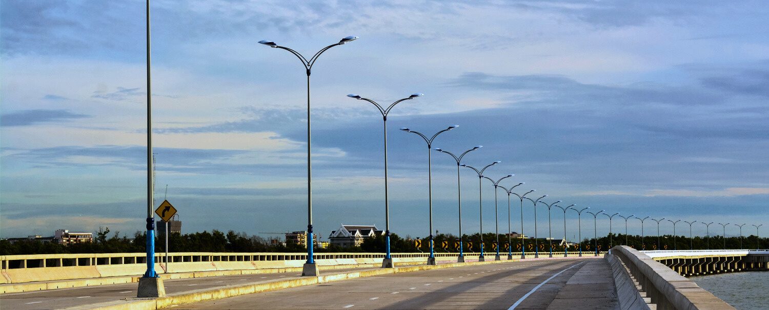 Octagonal poles lighting a stretch of the Tezpur–Jamaguri highway